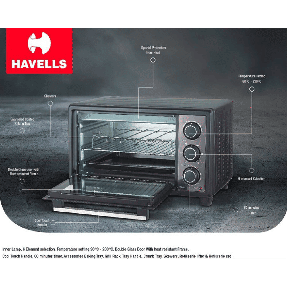 Buy HAVELLS 24R BL 24L Oven Toaster Grill with Motorized Rotisserie